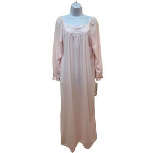 Vintage Belle Fleur Pink Brushed Nylon Long Gown Granny Nightgown Size M NEW NOS